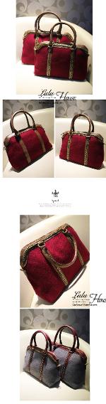 กระเป๋าLuluhouse รุ่นL95-02red regular size กระเป๋าแฟชั่นเกาหลี เป็นหนังพิเศษหนังกลับ (Nezi) 